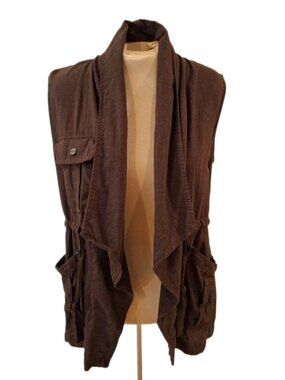 Sanctuary Clothing Brown Linen Blend Draped Vest M - Pockets & Tie Detail